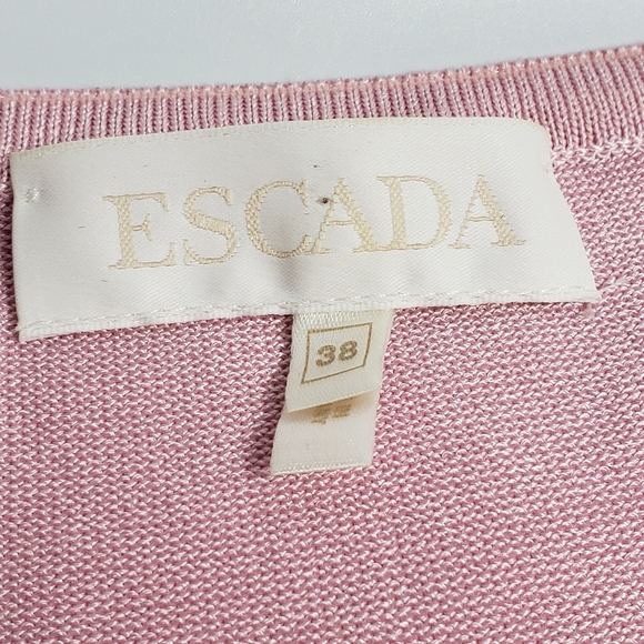 Escada Pink Silk Cold Shoulder Floral Ribbon Details NWOT Euro 38 US 8 Small - Picture 10 of 10